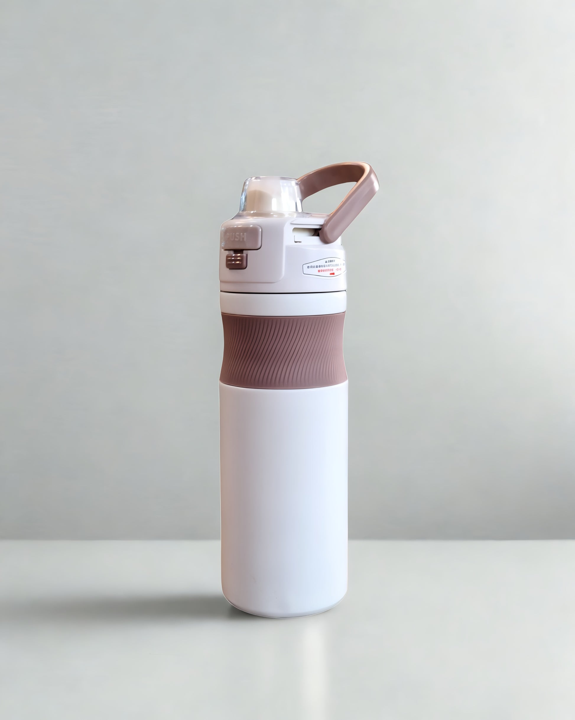 Insulated Water Bottle with Handle - White & Tan