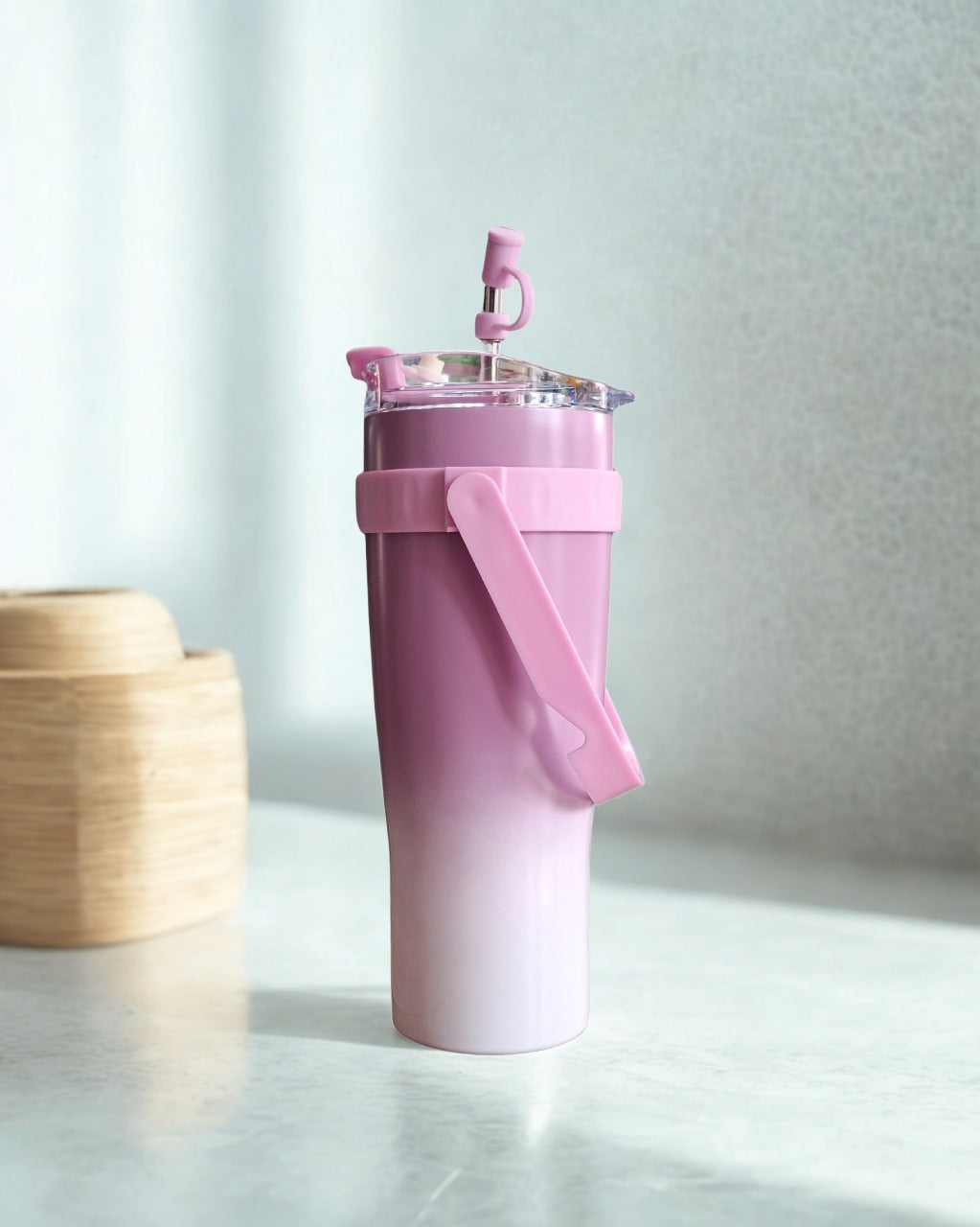 Two-Tone Gradient Water Bottle with Carry Handle and Pop-Up Straw