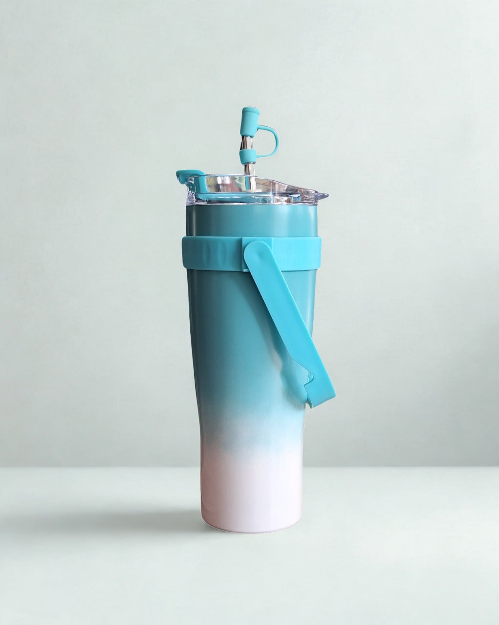 Two-Tone Gradient Water Bottle with Carry Handle and Pop-Up Straw