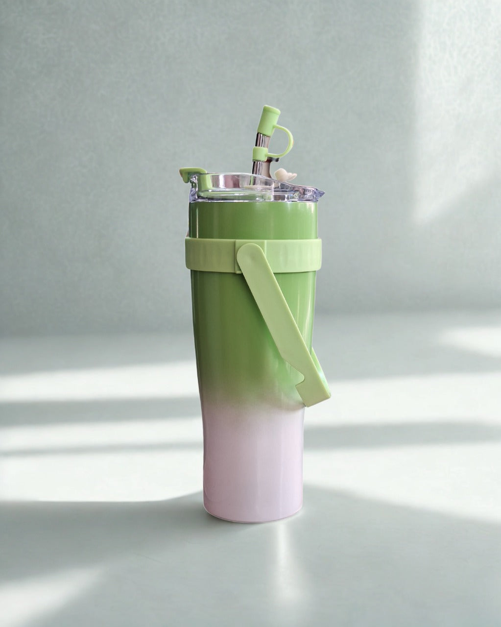 Two-Tone Gradient Water Bottle with Carry Handle and Pop-Up Straw